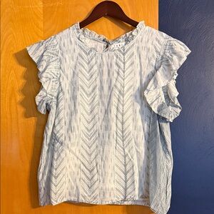 THML Chevron Ruffle Sleeve Blouse - Light Blue
